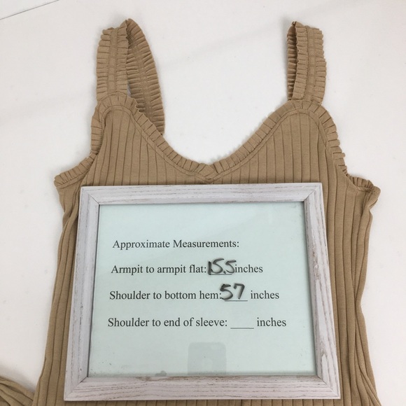 Y2K Ribbed Maxi Tank Dress Bodycon Tan High Slit Ruffle Straps Women’s Size XL - Picture 10 of 10